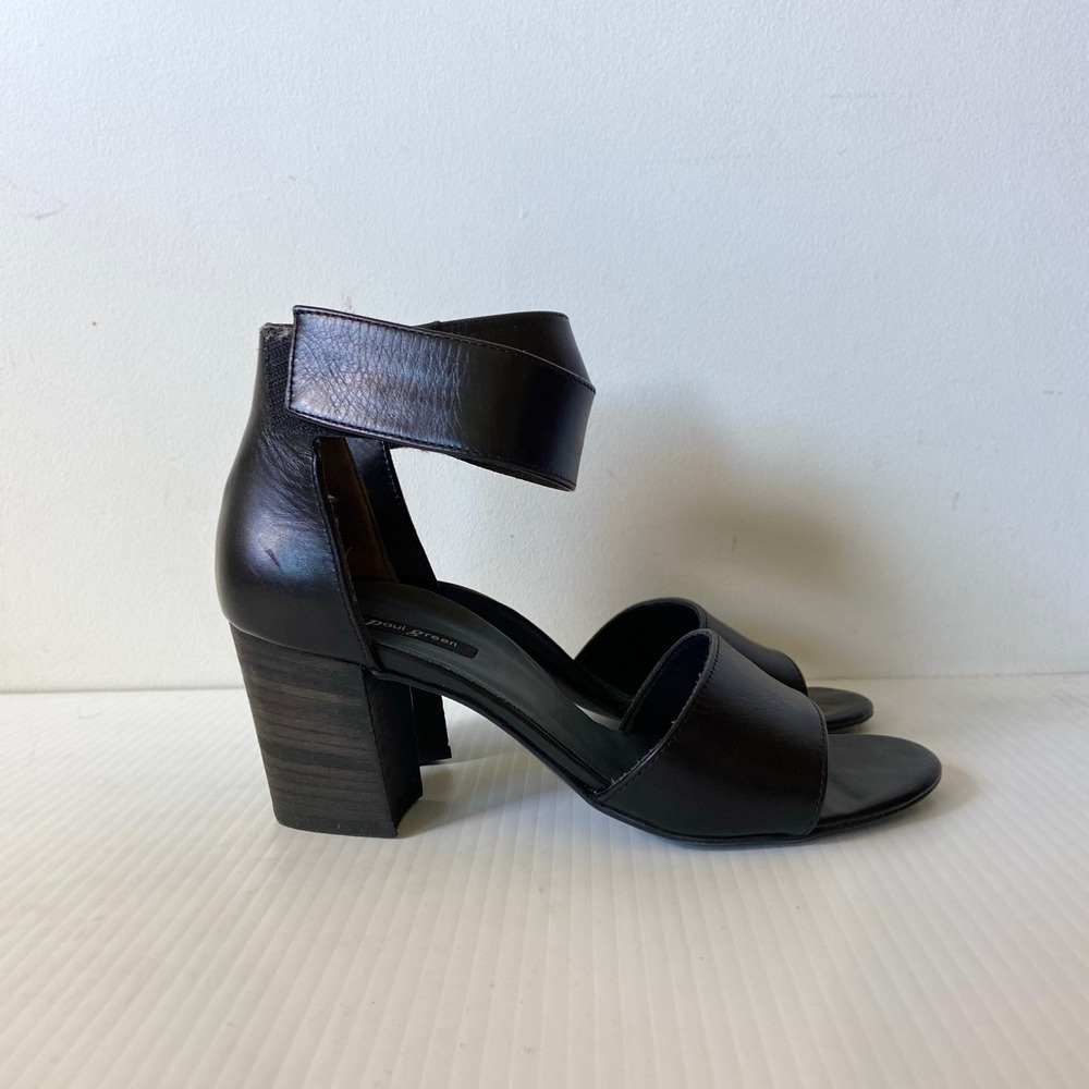 Paul Green Mackenzie Black Leather Heeled Ankle Strap Sandal Womens UK 4.5 US 7
